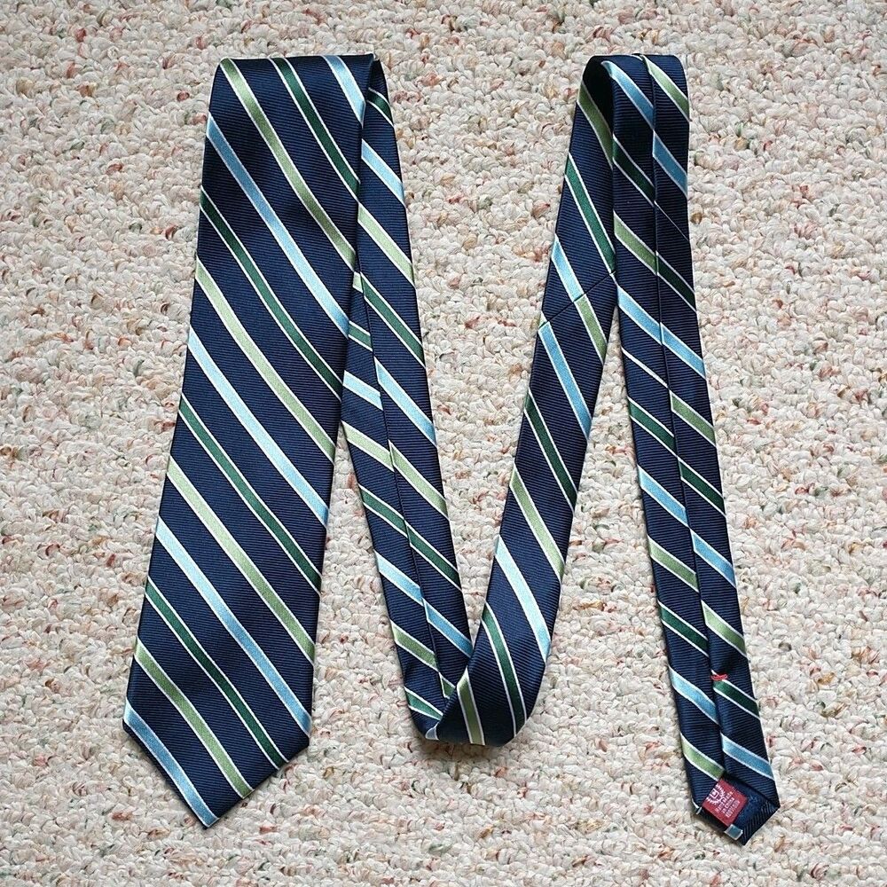 Chaps Necktie Repp Tie Necktie Blue Green Striped Silk Hand Made Formal Preppy